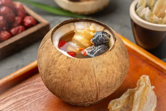 Coconut soup dessert with herbs, Guangzhou
