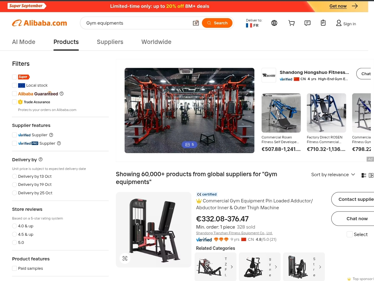 Searching Chinese B2B platforms for gym equipment suppliers